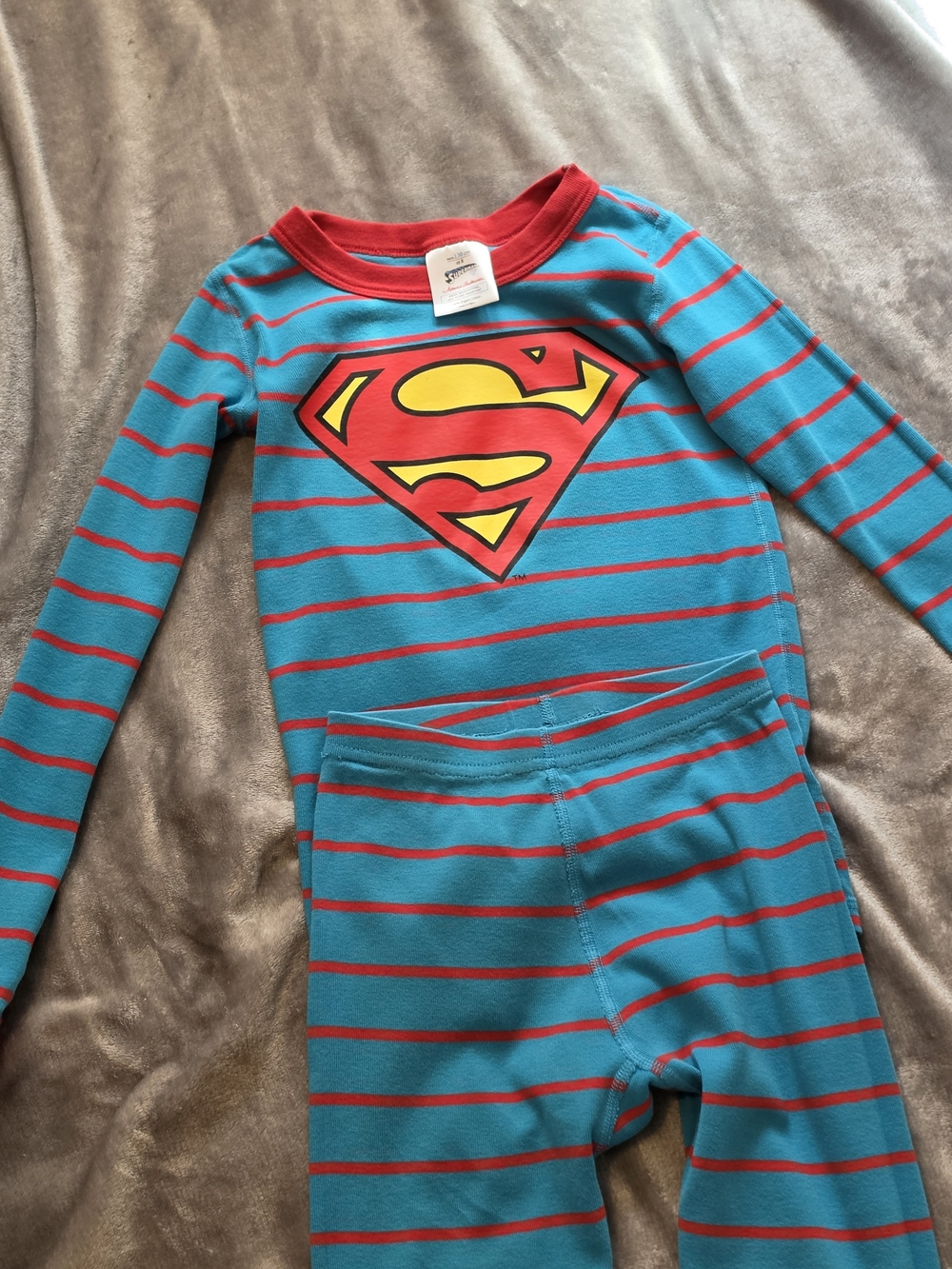 Hanna Andersson Teal & Red Superman Stripe One-Piece Pajama
